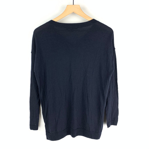 Ann Taylor Navy Blue Jeweled Long Sleeve Tee Sz M - Picture 4 of 8